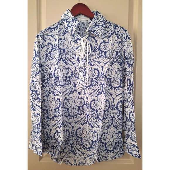 BD Collection | Long-Sleeve Printed Lace-Up Collared Top - Picture 4 of 4